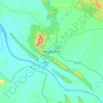 Mappa topografica Devgadh Baria, altitudine, rilievo