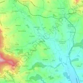 Mappa topografica Achleithen, altitudine, rilievo