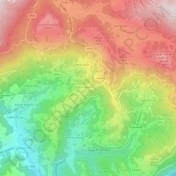 Mappa topografica Contrà Leghe, altitudine, rilievo