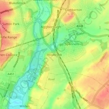 Mappa topografica Hoobrook, altitudine, rilievo