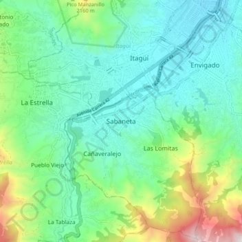 Mappa topografica Sabaneta, altitudine, rilievo