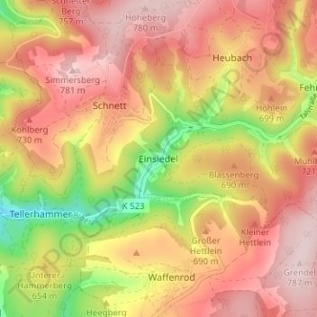 Mappa topografica Einsiedel, altitudine, rilievo