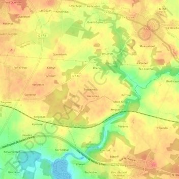 Mappa topografica Trevieven, altitudine, rilievo