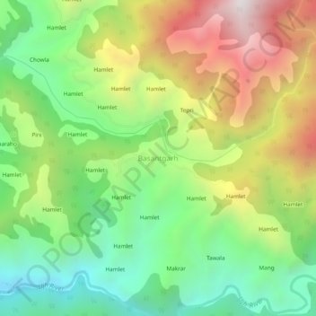 Mappa topografica Basantgarh, altitudine, rilievo