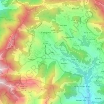 Mappa topografica Pietre, altitudine, rilievo