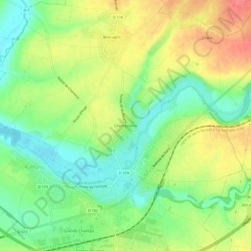 Mappa topografica Champcornu, altitudine, rilievo