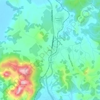 Mappa topografica Kauri, altitudine, rilievo