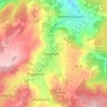Mappa topografica Hosenfeld, altitudine, rilievo