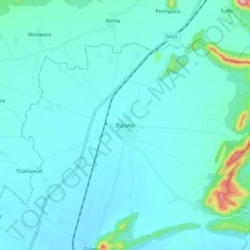 Mappa topografica Baswa, altitudine, rilievo