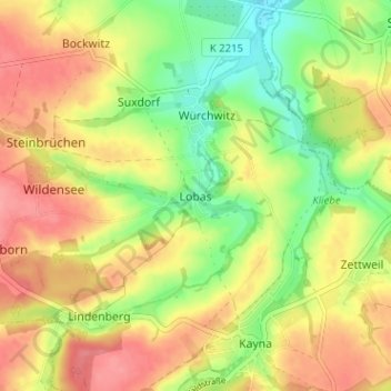 Mappa topografica Lobas, altitudine, rilievo