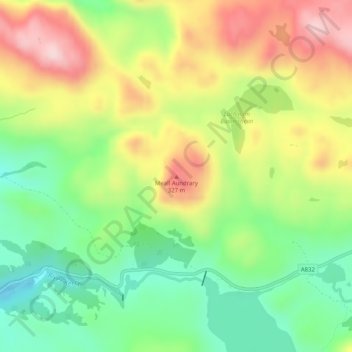 Mappa topografica Meall Aundrary, altitudine, rilievo