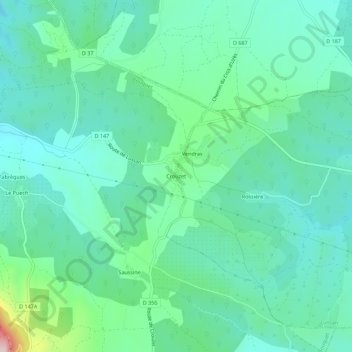 Mappa topografica Crouzet, altitudine, rilievo