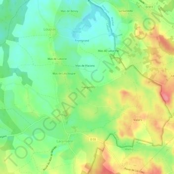 Mappa topografica Frespech, altitudine, rilievo