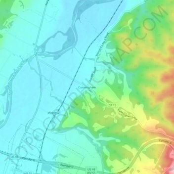 Mappa topografica Cunningham, altitudine, rilievo
