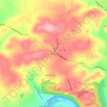 Mappa topografica Cherryville, altitudine, rilievo