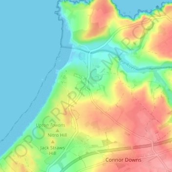 Mappa topografica Gwithian, altitudine, rilievo