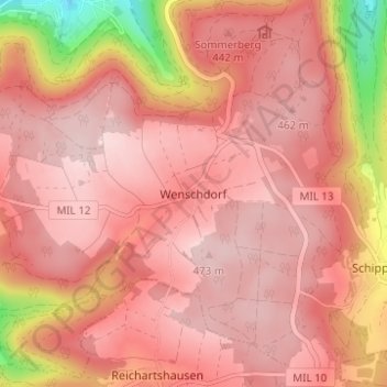 Mappa topografica Wenschdorf, altitudine, rilievo