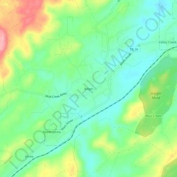 Mappa topografica Adger, altitudine, rilievo