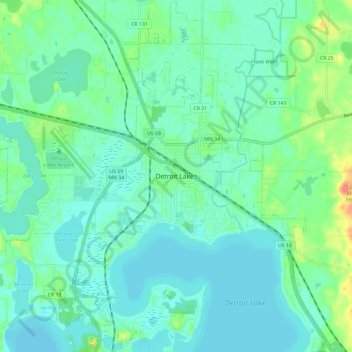 Mappa topografica Detroit Lakes, altitudine, rilievo
