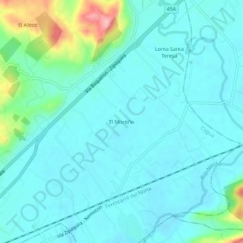 Mappa topografica El Mortiño, altitudine, rilievo