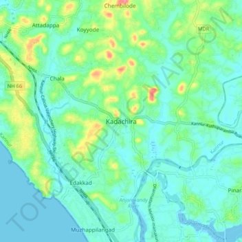 Mappa topografica Kadachira, altitudine, rilievo