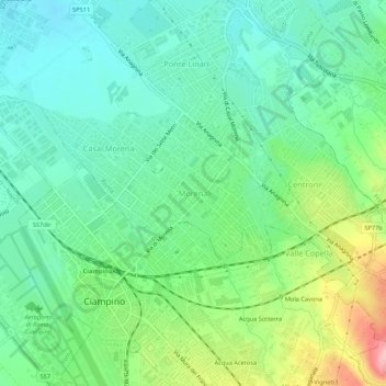 Mappa topografica Morena, altitudine, rilievo