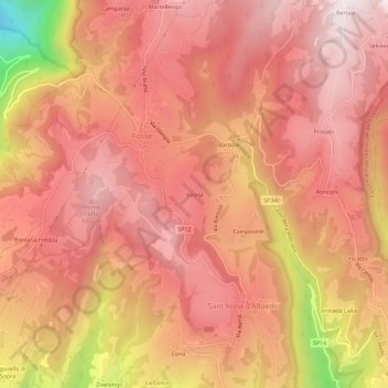 Mappa topografica Vaona, altitudine, rilievo