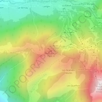 Mappa topografica Mont Baron, altitudine, rilievo