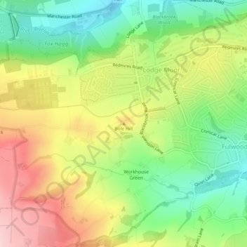 Mappa topografica Bole Hill, altitudine, rilievo