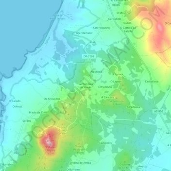 Mappa topografica Santa Clara de Novás, altitudine, rilievo