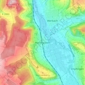 Mappa topografica Hochhausen, altitudine, rilievo