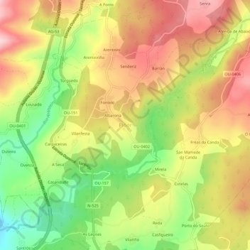 Mappa topografica Piñor, altitudine, rilievo