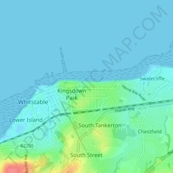Mappa topografica Tankerton, altitudine, rilievo