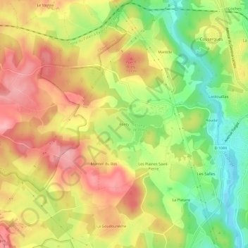 Mappa topografica Ponty, altitudine, rilievo