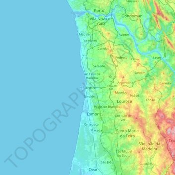 Mappa topografica Espinho, altitudine, rilievo