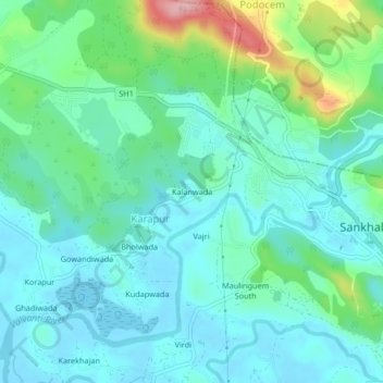 Mappa topografica Kalanwada, altitudine, rilievo