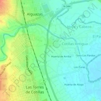 Mappa topografica Cotillas, altitudine, rilievo