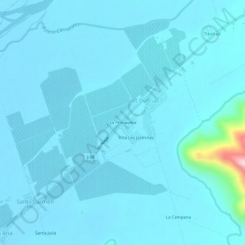 Mappa topografica La Primavera, altitudine, rilievo