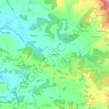 Mappa topografica Les Martyrs, altitudine, rilievo