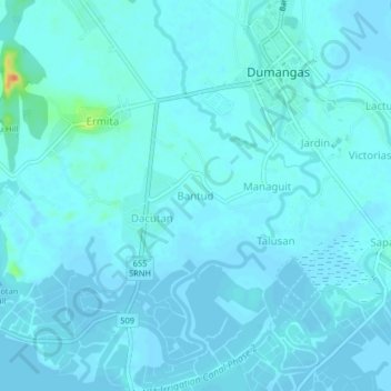 Mappa topografica Bantud, altitudine, rilievo