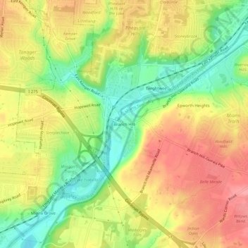 Mappa topografica Branch Hill, altitudine, rilievo