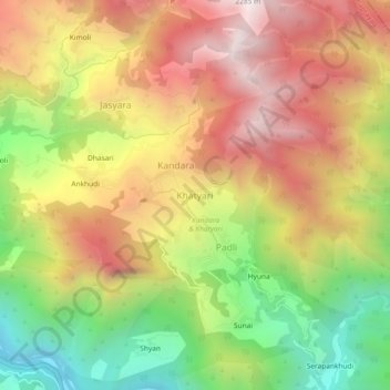 Mappa topografica Khatyari, altitudine, rilievo