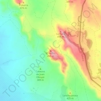 Mappa topografica El Rallón, altitudine, rilievo