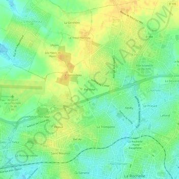 Mappa topografica Fief Rose, altitudine, rilievo