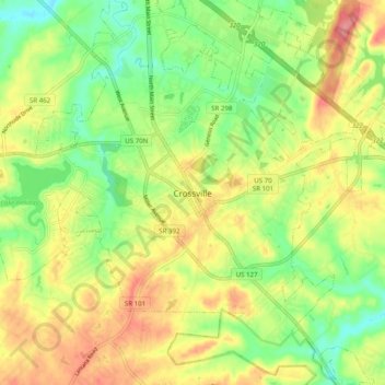 Mappa topografica Crossville, altitudine, rilievo
