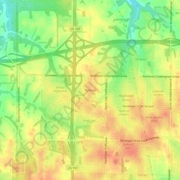 Mappa topografica Nashua, altitudine, rilievo