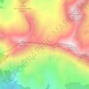 Mappa topografica Col de Chorges, altitudine, rilievo