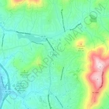 Mappa topografica Grace, altitudine, rilievo