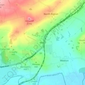 Mappa topografica Huby, altitudine, rilievo