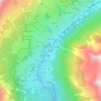 Mappa topografica Périasc, altitudine, rilievo